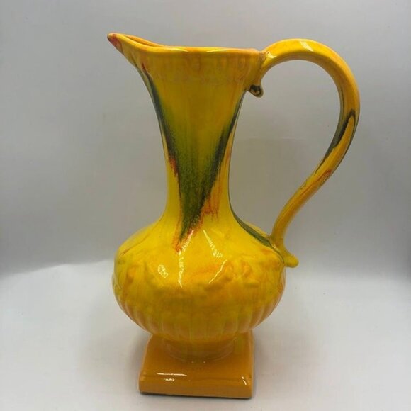 Vintage Yellow Ceramic Pottery Decorative Only Pitcher Drip Design Tabletop - Picture 3 of 12
